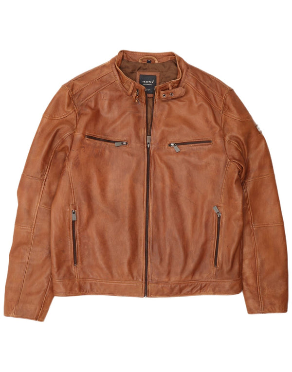 Trapper Mens Leather Jacket IT 56 3XL Brown Leather