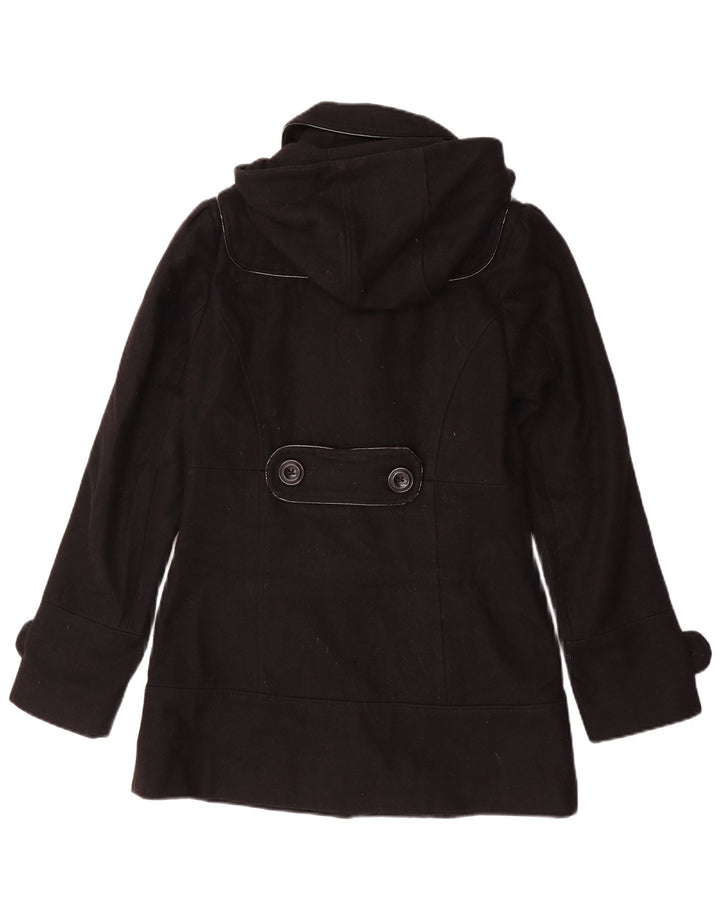Eclipse Womens Hooded Duffle Coat UK 10 Small Black Wool