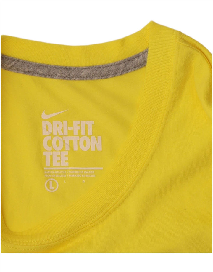 NIKE Mens Dri Fit Graphic T-Shirt Top Large Yellow Cotton