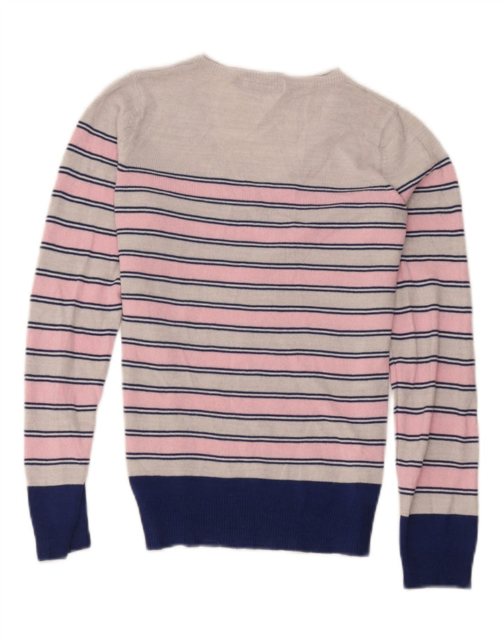 Marks & Spencer Womens V-Neck Jumper Sweater UK 8 Small Pink Striped