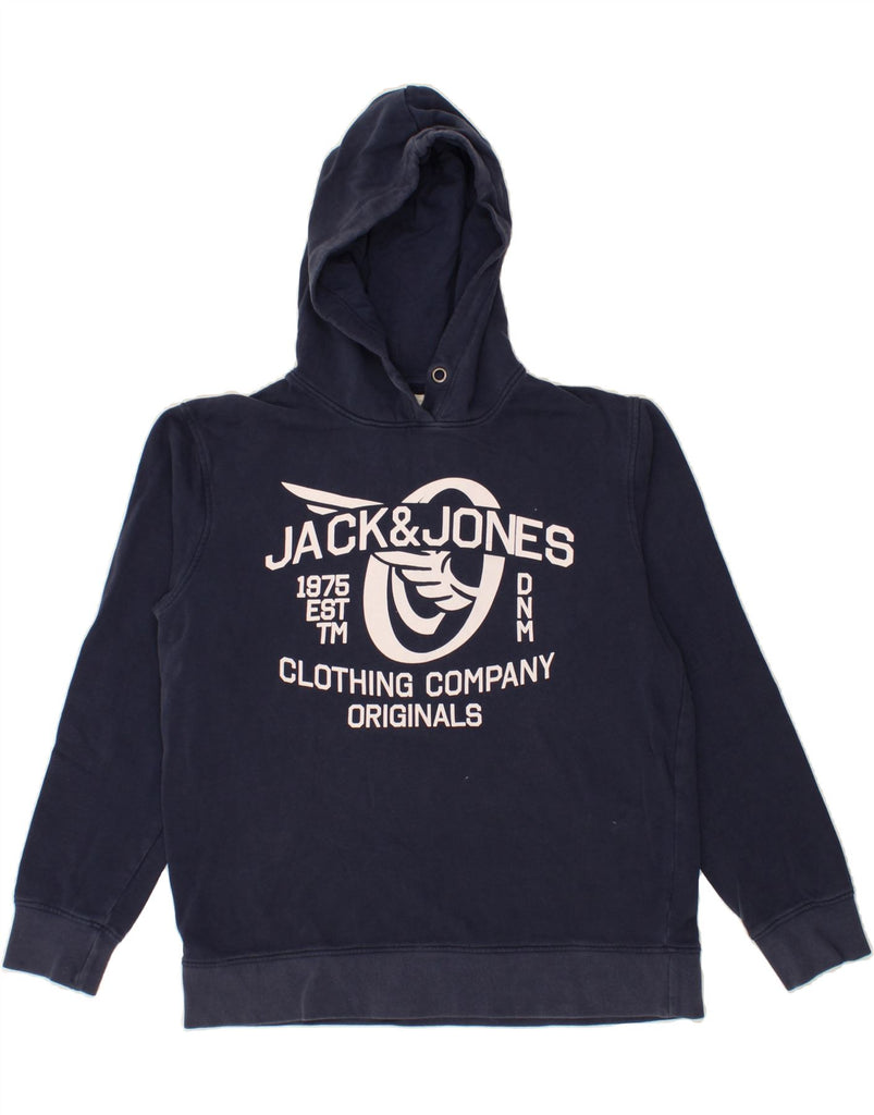 JACK & JONES Mens Graphic Hoodie Jumper Large Navy Blue Cotton | Vintage Jack & Jones | Thrift | Second-Hand Jack & Jones | Used Clothing | Messina Hembry 