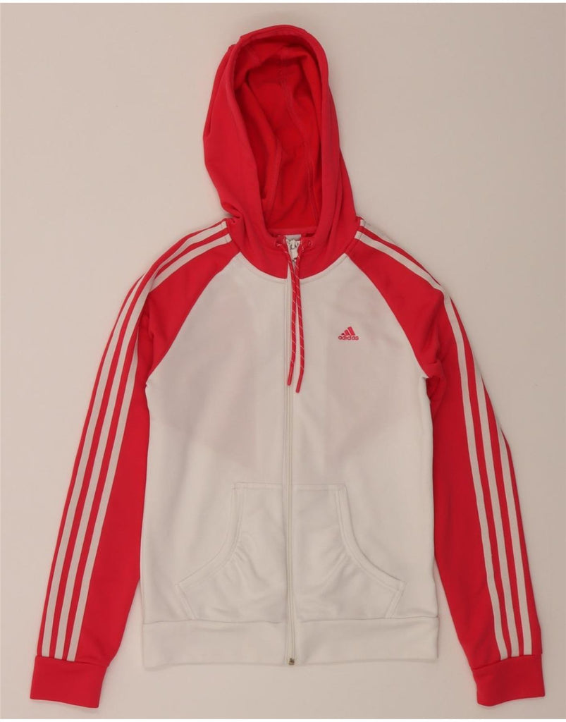 ADIDAS Womens Zip Hoodie Sweater UK 10 Small White Colourblock Polyester Vintage Adidas and Second-Hand Adidas from Messina Hembry 