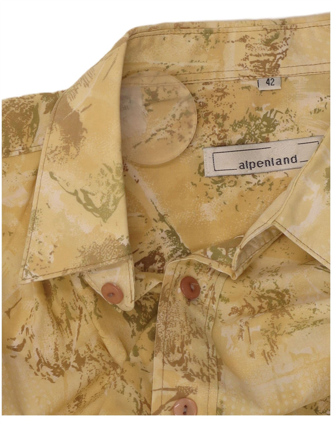 Alpenland Mens Abstract Pattern Short Sleeve Shirt Size 42 Large Yellow