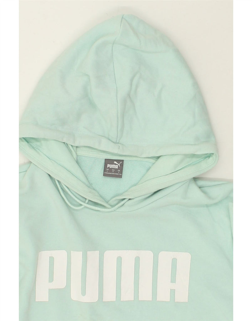 PUMA Womens Graphic Hoodie Jumper UK 14 Large Green Cotton | Vintage Puma | Thrift | Second-Hand Puma | Used Clothing | Messina Hembry 
