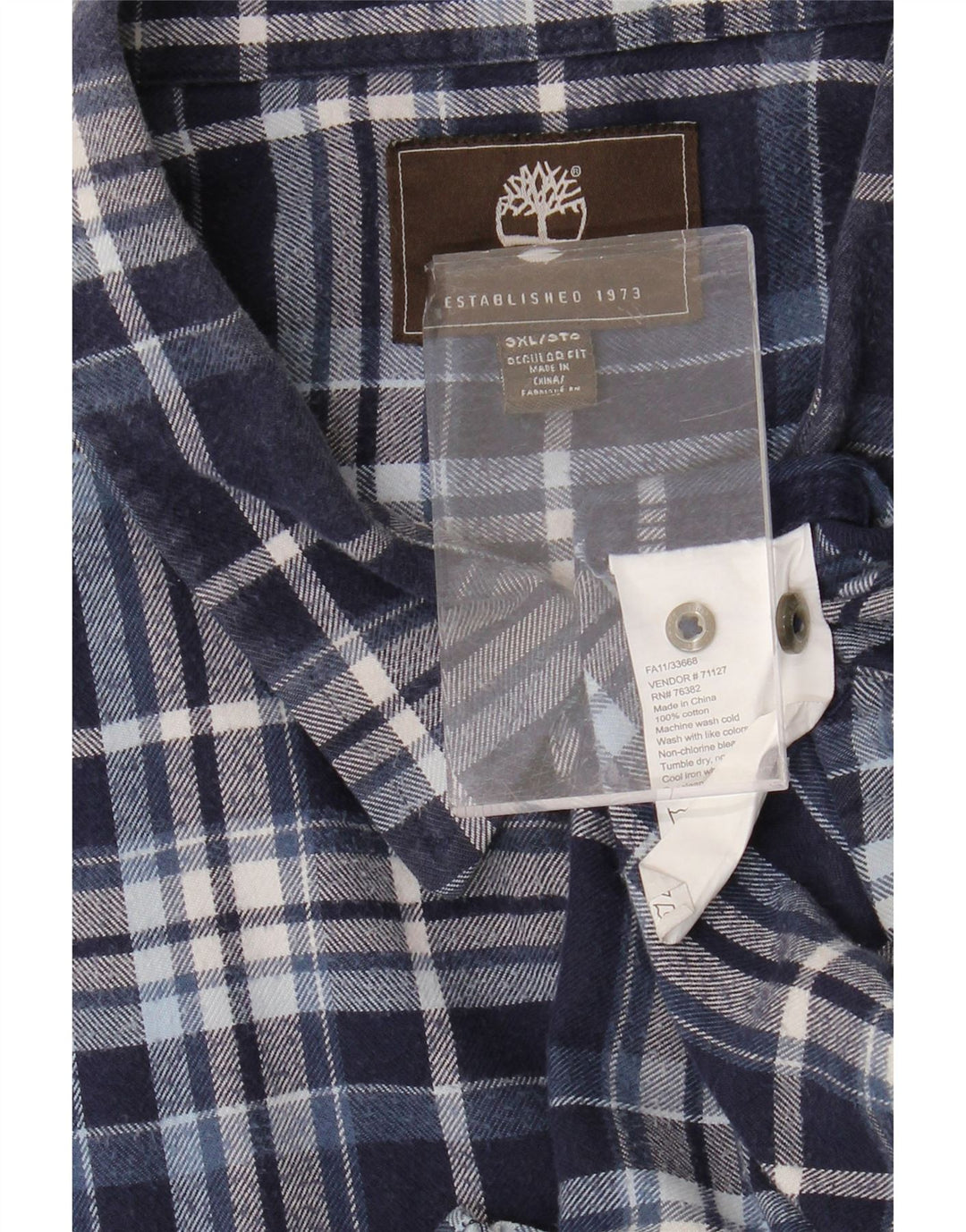 TIMBERLAND Mens Regular Fit Flannel Shirt 3XL Navy Blue Check Cotton
