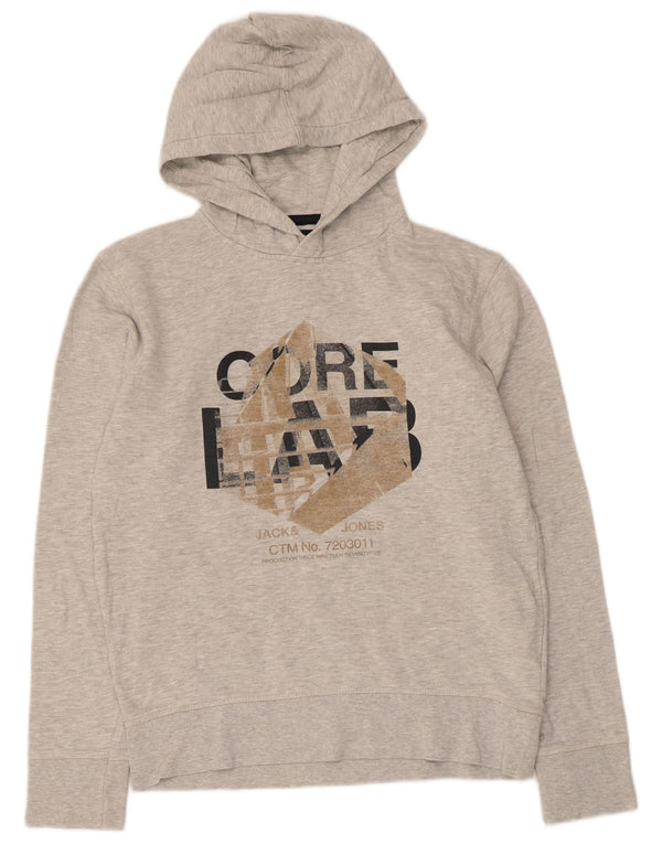 Jack & Jones Mens Graphic Hoodie Jumper Small Grey Flecked Cotton