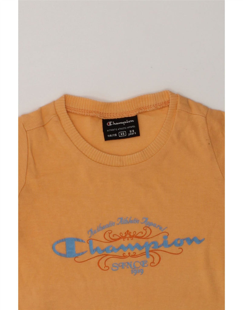 CHAMPION Girls Graphic T-Shirt Top 5-6 Years XS  Yellow Cotton | Vintage Champion | Thrift | Second-Hand Champion | Used Clothing | Messina Hembry 