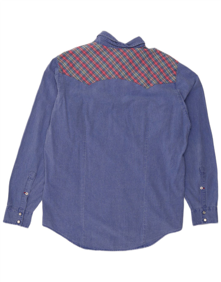 Cocoa Mens Denim Shirt Large Blue Check Cotton