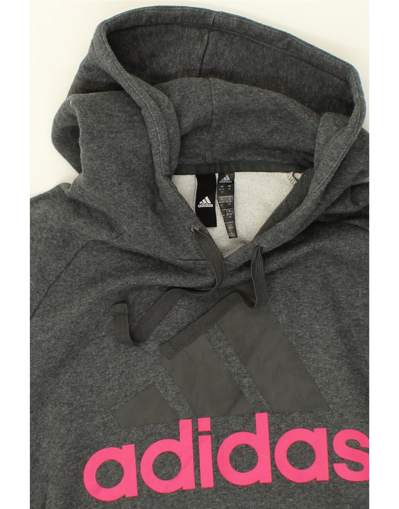 ADIDAS Womens Graphic Hoodie Jumper UK 12/14 Medium Grey Cotton | Vintage Adidas | Thrift | Second-Hand Adidas | Used Clothing | Messina Hembry 