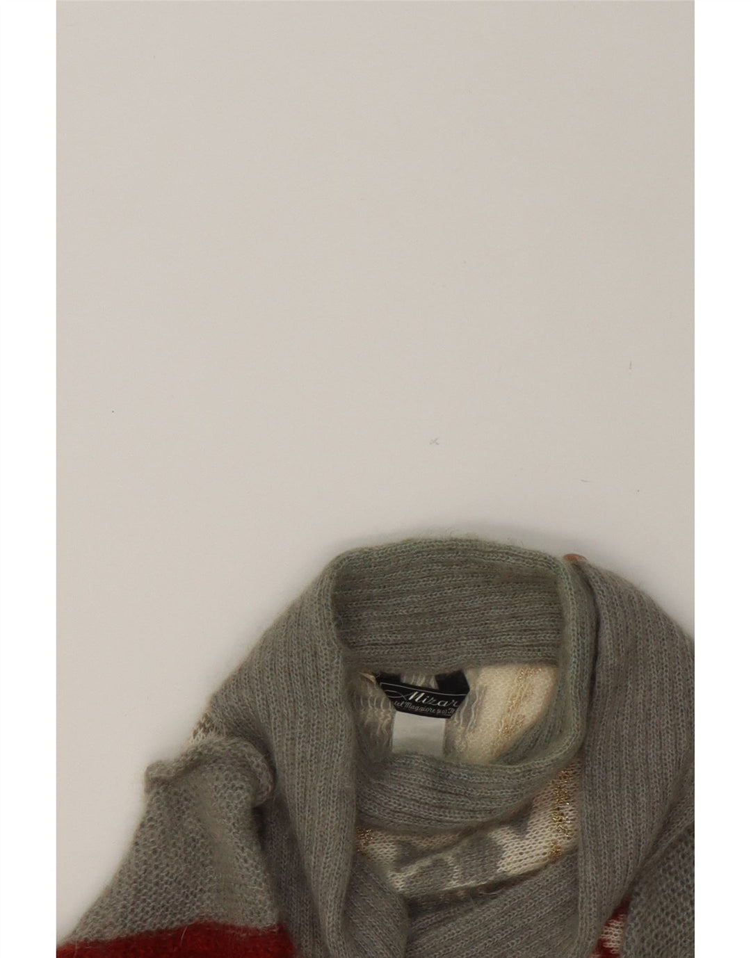 VINTAGE Womens Shawl Neck Jumper Sweater UK 14 Medium Grey Colourblock Vintage Vintage and Second-Hand Vintage from Messina Hembry 