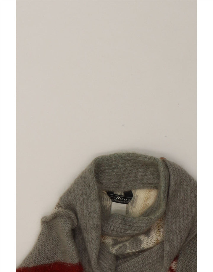 VINTAGE Womens Shawl Neck Jumper Sweater UK 14 Medium Grey Colourblock Vintage Vintage and Second-Hand Vintage from Messina Hembry 