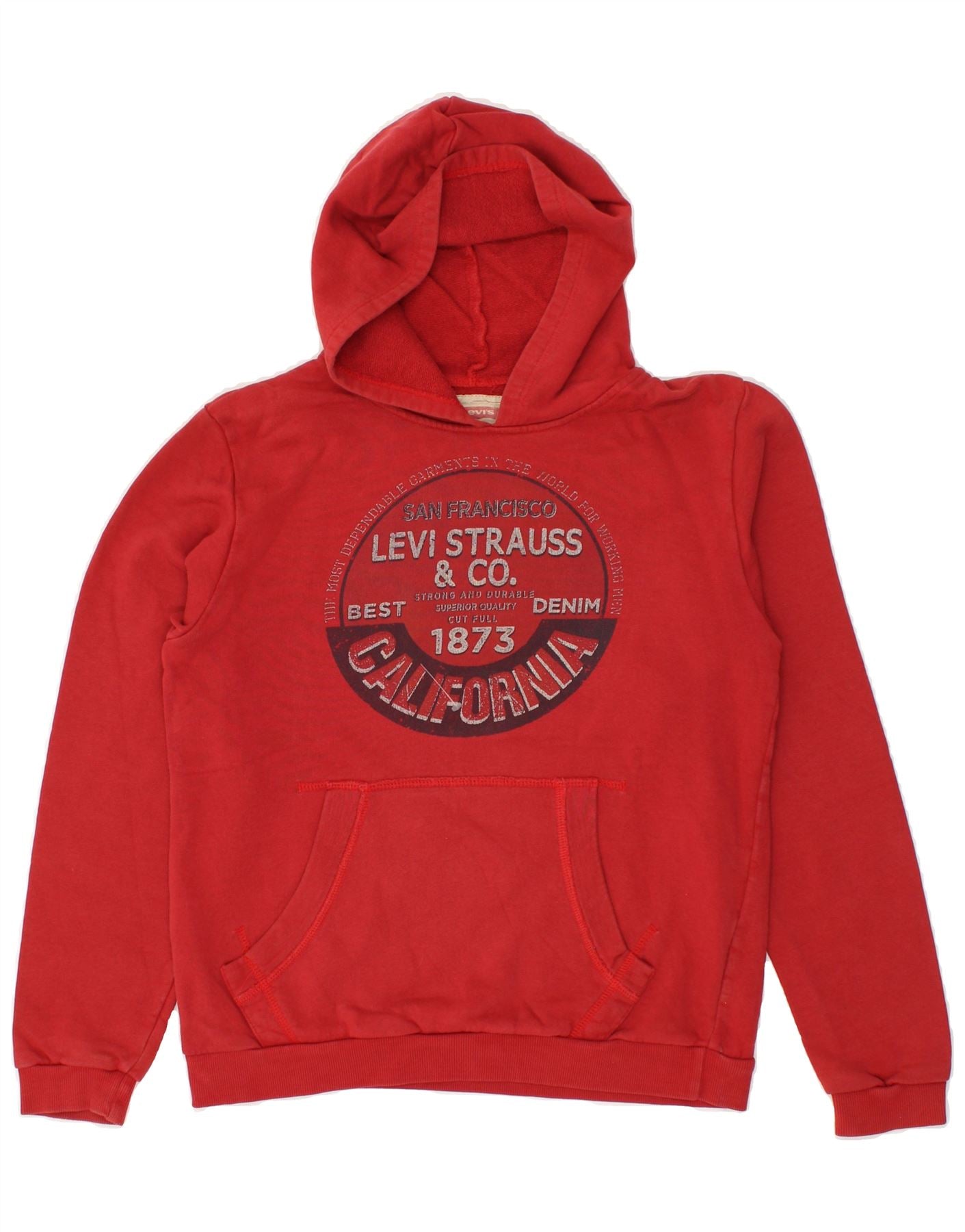 LEVI'S Boys Graphic Hoodie Jumper 13-14 Years Red Cotton Vintage