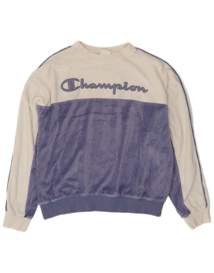 CHAMPION Womens Graphic Sweatshirt Jumper UK 16 Large White Colourblock