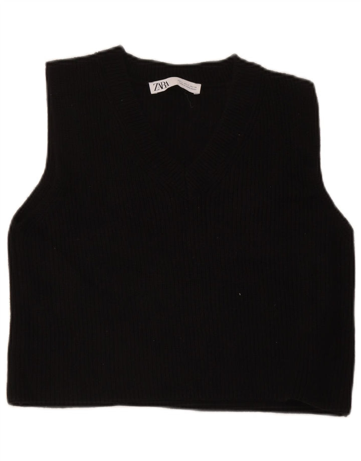 Zara Womens Crop Vest Tank Top UK 10 Small Black