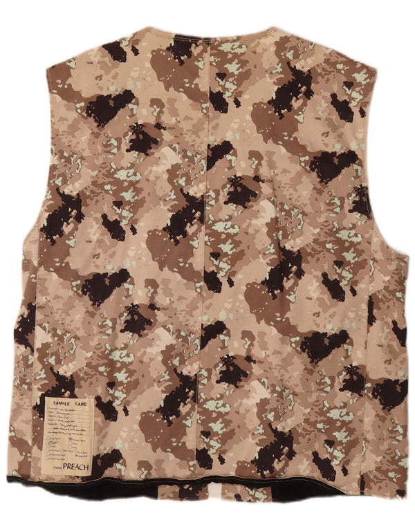 VINTAGE Mens Utility Gilet UK 40 Large Beige Camouflage Cotton