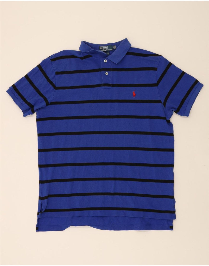 POLO RALPH LAUREN Mens Custom Fit Polo Shirt XL Blue Striped Cotton Vintage Polo Ralph Lauren and Second-Hand Polo Ralph Lauren from Messina Hembry 