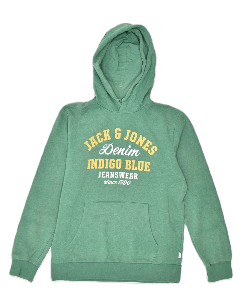 JACK & JONES Mens Indigo Graphic Hoodie Jumper Medium Green Cotton | Vintage | Thrift | Second-Hand | Used Clothing | Messina Hembry 