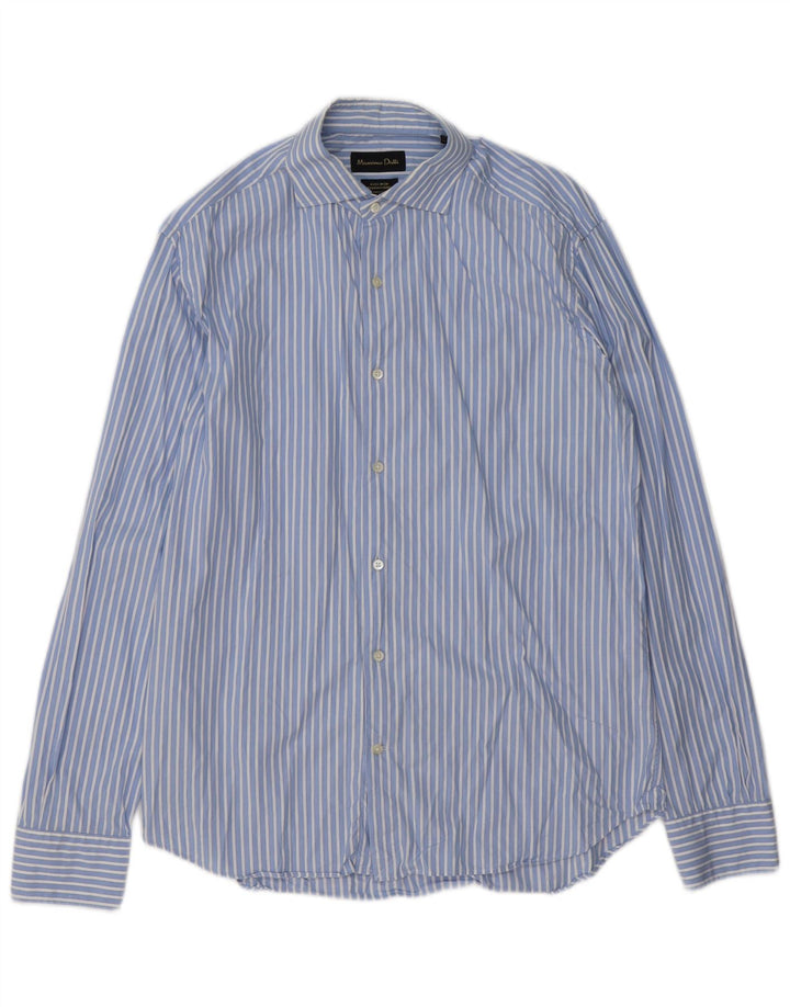 MASSIMO DUTTI Mens Shirt Size 16 1/2 Large Blue Striped Cotton