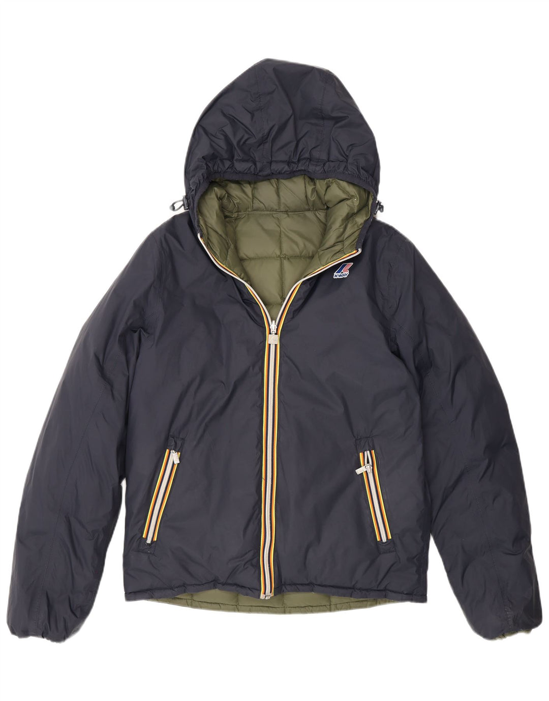 K-Way Womens Hooded Reversible Padded Jacket UK 14 Medium Navy Blue