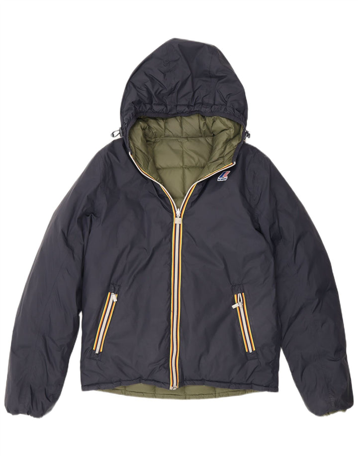 K-Way Womens Hooded Reversible Padded Jacket UK 14 Medium Navy Blue
