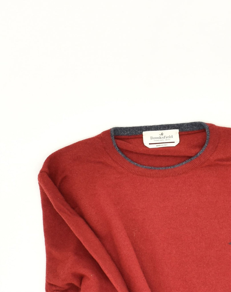 BROOKSFIELD Mens Crew Neck Jumper Sweater Small Red Wool | Vintage Brooksfield | Thrift | Second-Hand Brooksfield | Used Clothing | Messina Hembry 