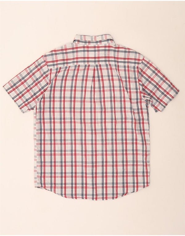 Wrangler Mens Short Sleeve Shirt Large White Plaid Cotton