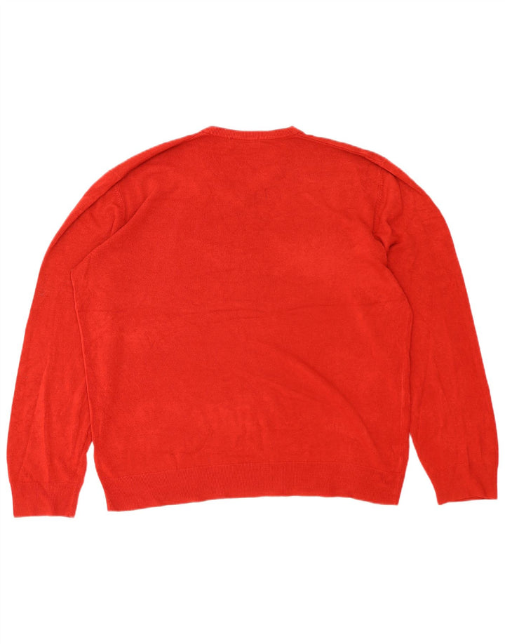 Marks & Spencer Mens Blue Harbour V-Neck Jumper Sweater 2XL Red Acrylic