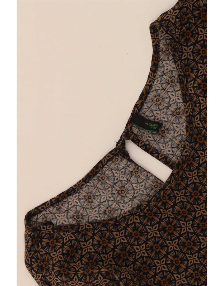Benetton Womens Abstract Pattern Blouse Top UK 14 Large Brown Geometric