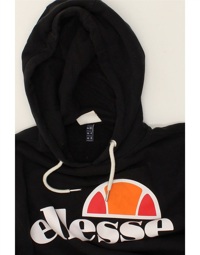 ELLESSE Womens Graphic Hoodie Jumper UK 8 Small  Black | Vintage Ellesse | Thrift | Second-Hand Ellesse | Used Clothing | Messina Hembry 