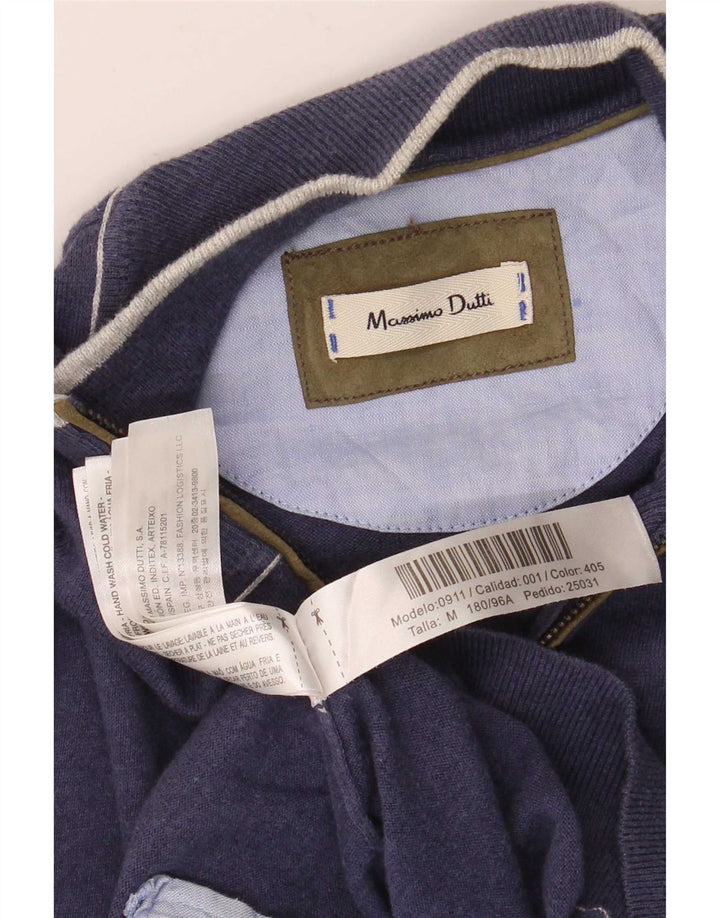 Massimo Dutti Mens Cardigan Sweater Medium Navy Blue Cotton