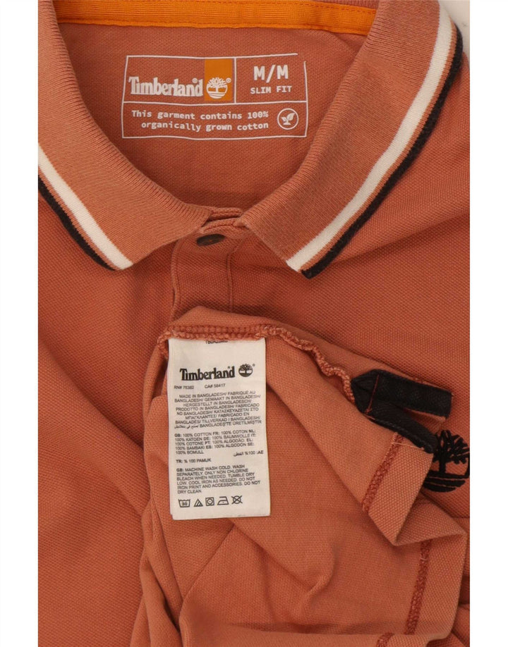 Timberland Mens Slim Fit Polo Shirt Medium Brown Striped Cotton