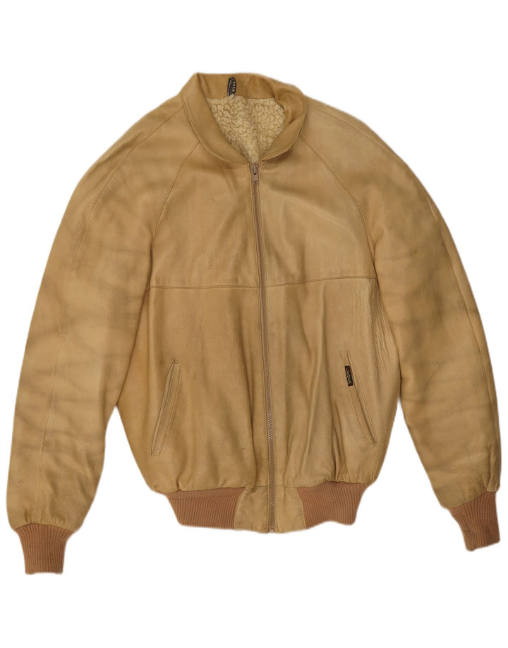 Vintage Mens Sherpa Leather Jacket IT 52 XL Beige Leather