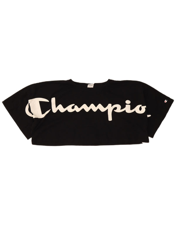 Champion Womens Crop Oversized Graphic T-Shirt Top UK 14 Medium Black