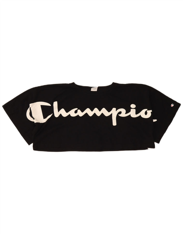 Champion Womens Crop Oversized Graphic T-Shirt Top UK 14 Medium Black