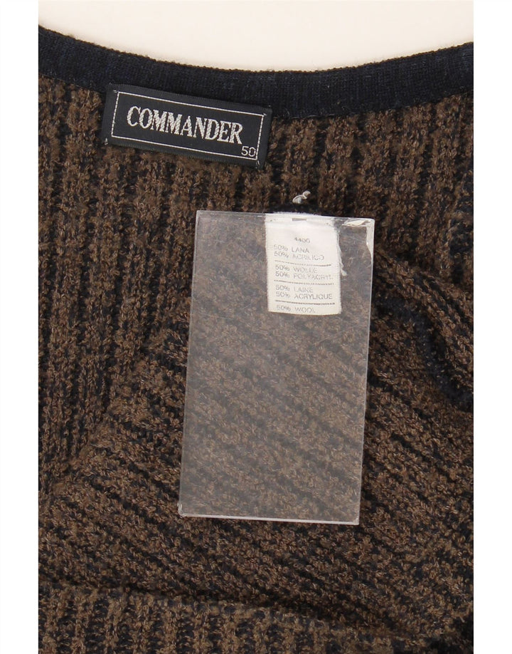 Commander Mens Sleeveless Cardigan Sweater IT 50 Medium Grey Striped Wool