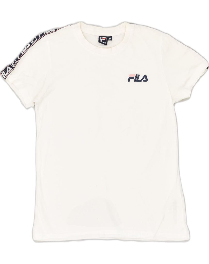 FILA Womens T-Shirt Top UK 12 Medium White Cotton | Vintage Fila | Thrift | Second-Hand Fila | Used Clothing | Messina Hembry 