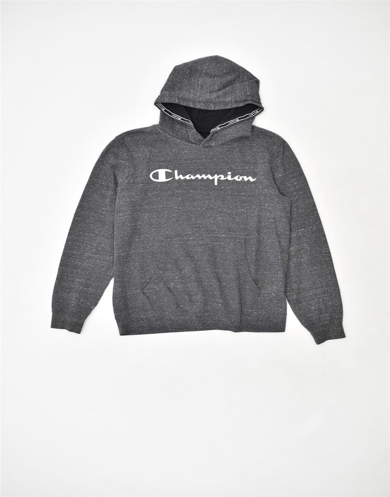 CHAMPION Girls Graphic Hoodie Jumper 15-16 Years 2XL Grey Flecked Cotton | Vintage | Thrift | Second-Hand | Used Clothing | Messina Hembry 