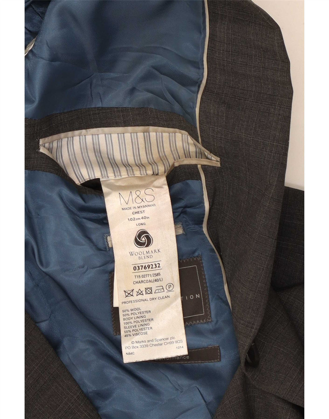 Marks & Spencer Mens 2 Button Blazer Jacket UK 40 Medium Grey Wool