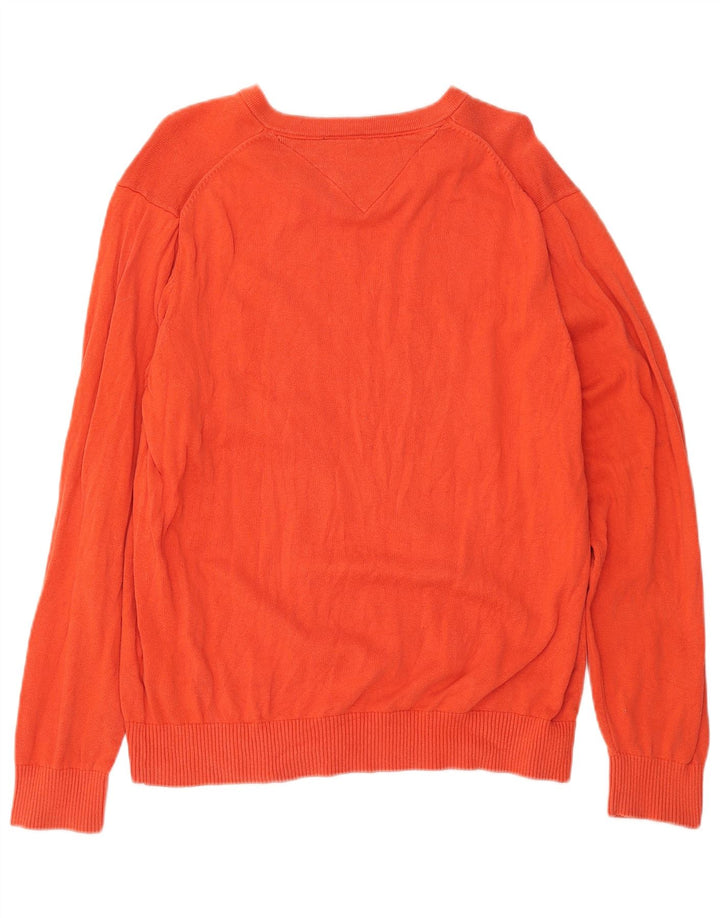 Tommy Hilfiger Mens V-Neck Jumper Sweater Large Red Cotton