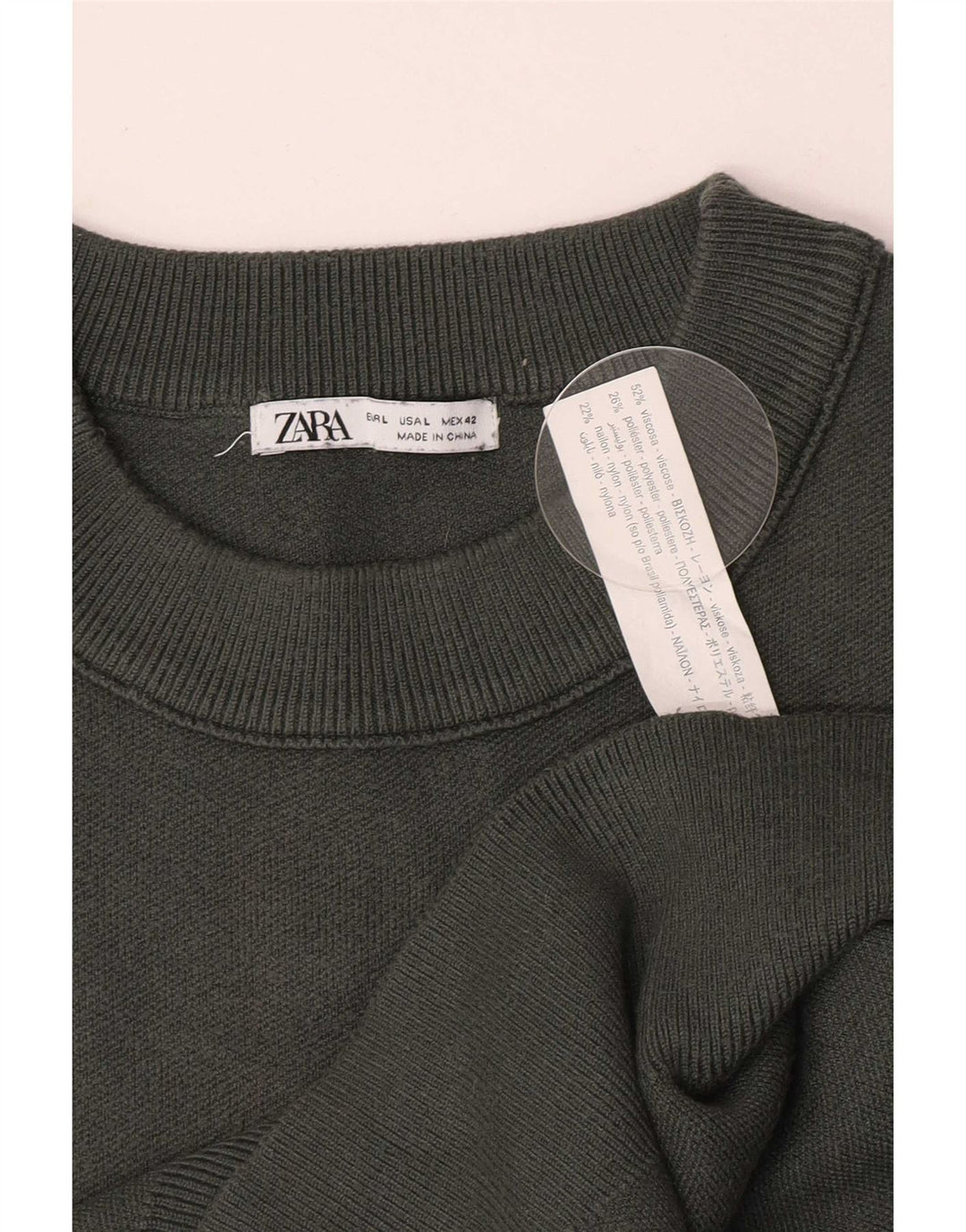 Zara Mens Crew Neck Jumper Sweater Large Green Viscose