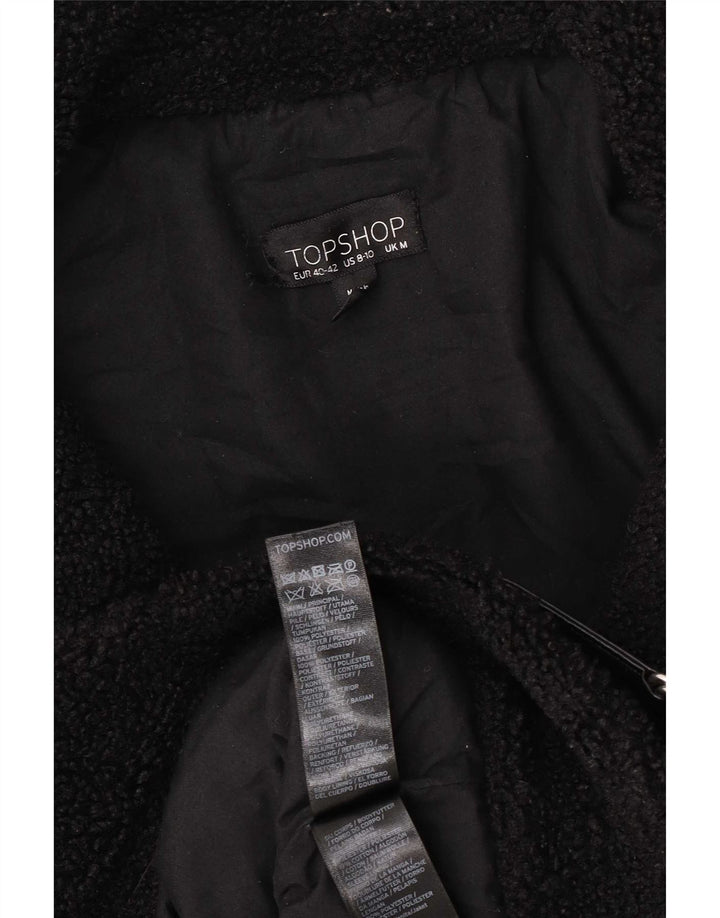 Topshop Womens Oversized Fleece Jacket UK 14 Medium Black Polyester