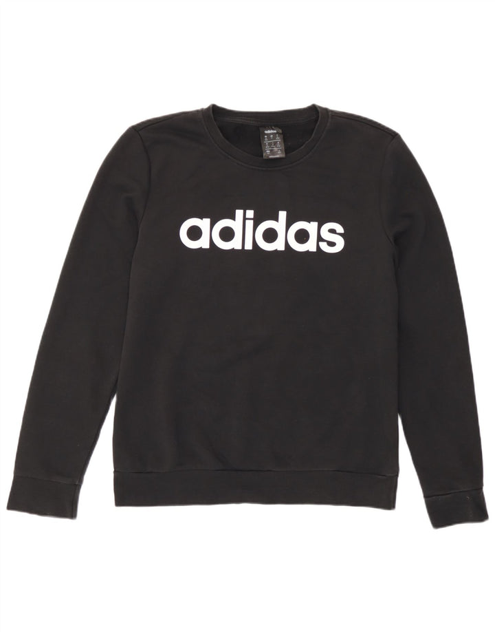 Adidas Womens Graphic Sweatshirt Jumper UK 12/14 Medium Black Cotton