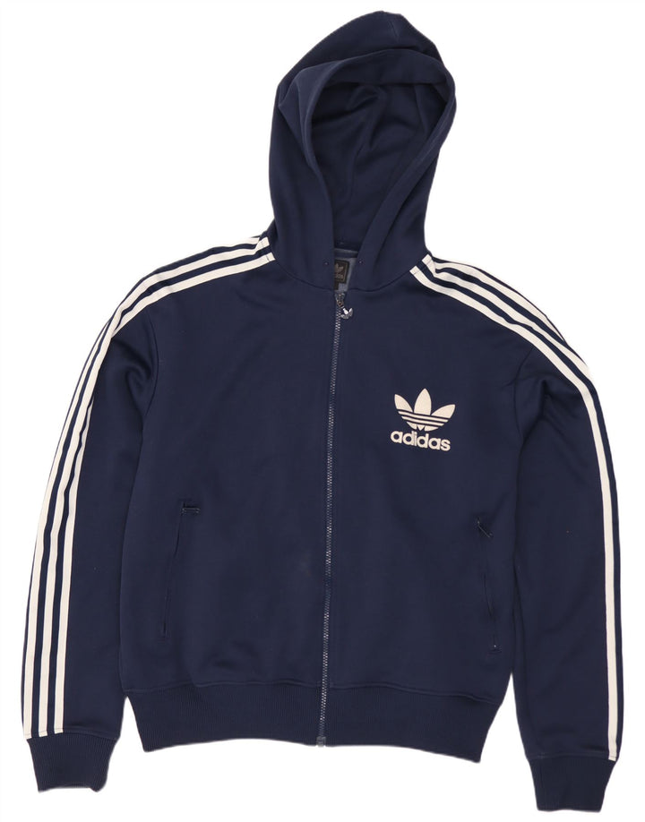 Adidas Mens Zip Hoodie Sweater Large Navy Blue Polyester