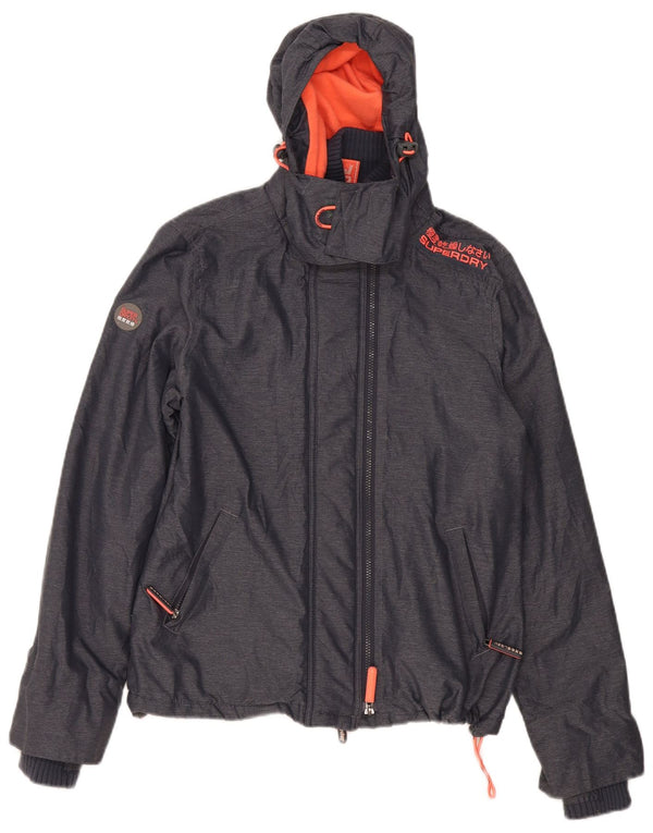 Superdry Womens Windcheater Hooded Windbreaker Jacket UK 16 Large Grey