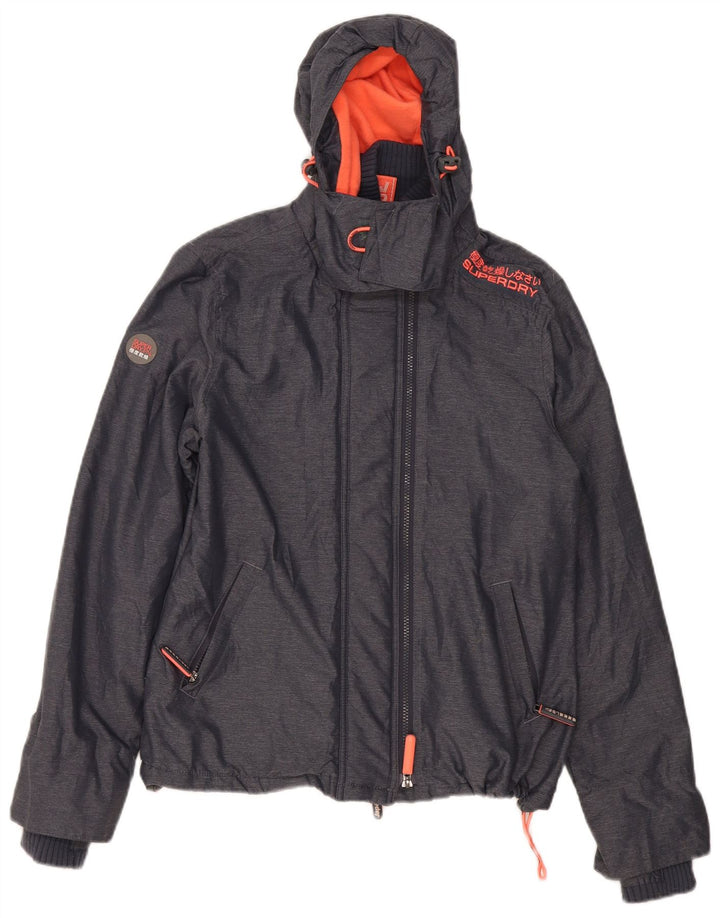 Superdry Womens Windcheater Hooded Windbreaker Jacket UK 16 Large Grey