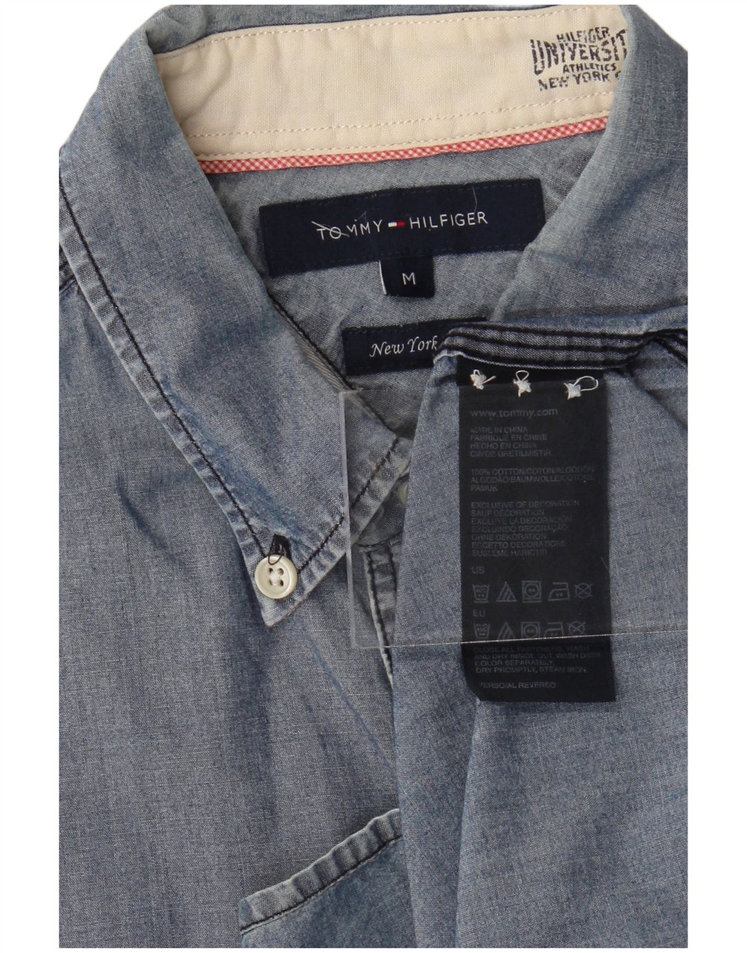 TOMMY HILFIGER Mens New York Fit Shirt Medium Blue Cotton
