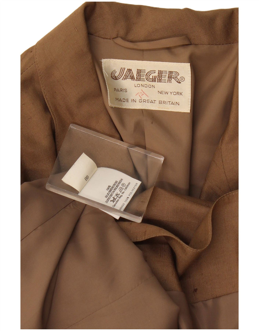 Jaeger Womens 1 Button Blazer Jacket UK 16 Large Beige Flecked Silk