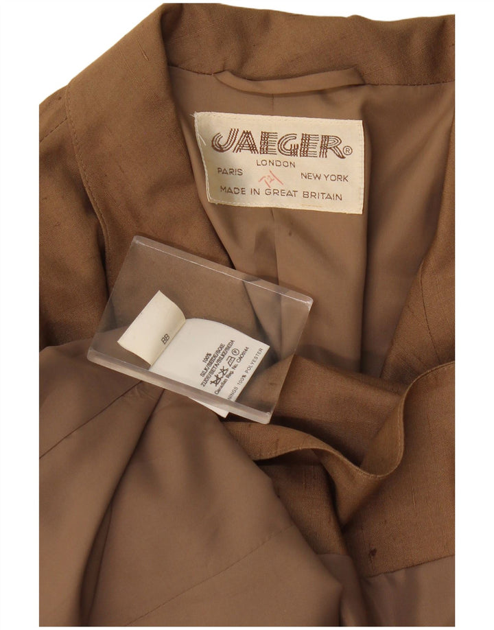Jaeger Womens 1 Button Blazer Jacket UK 16 Large Beige Flecked Silk
