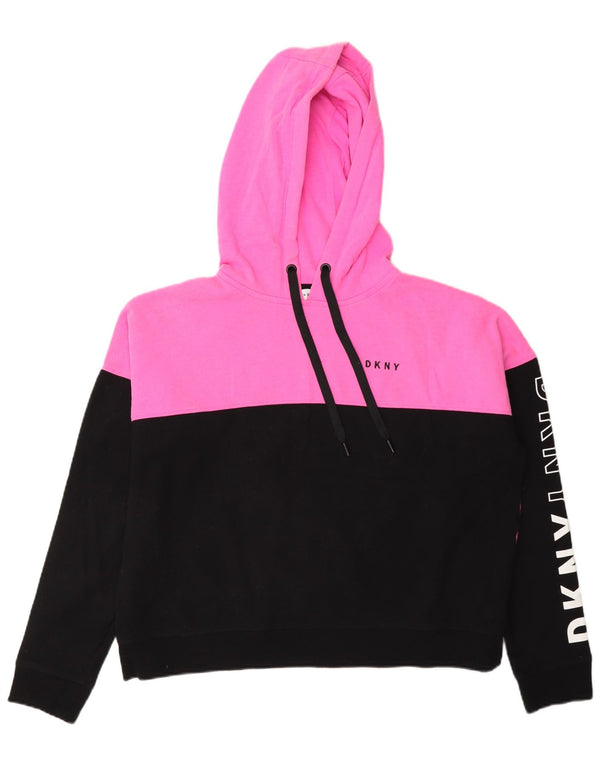 Dkny Womens Graphic Oversized Hoodie Jumper UK 14 Medium Pink Colourblock