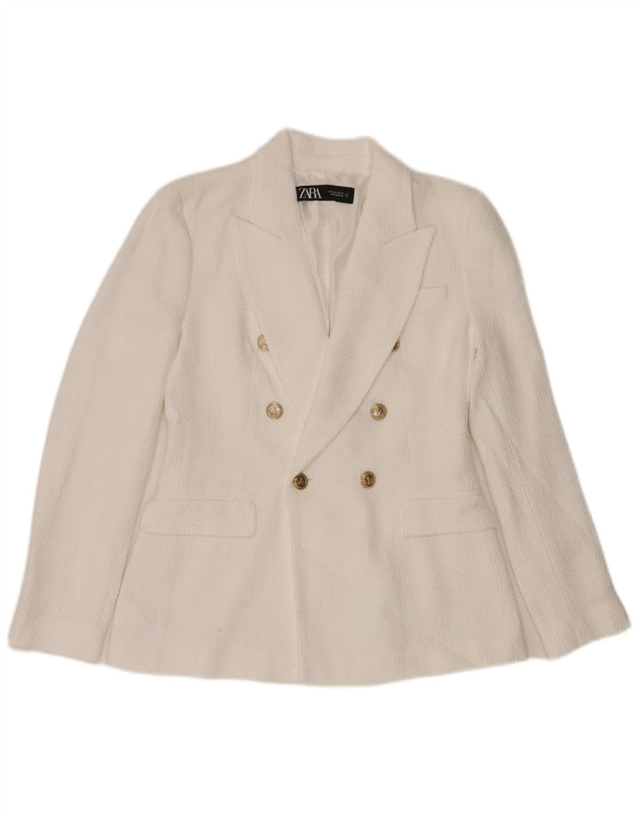 Zara Womens Double Breasted Blazer Jacket UK 10 Small White Cotton